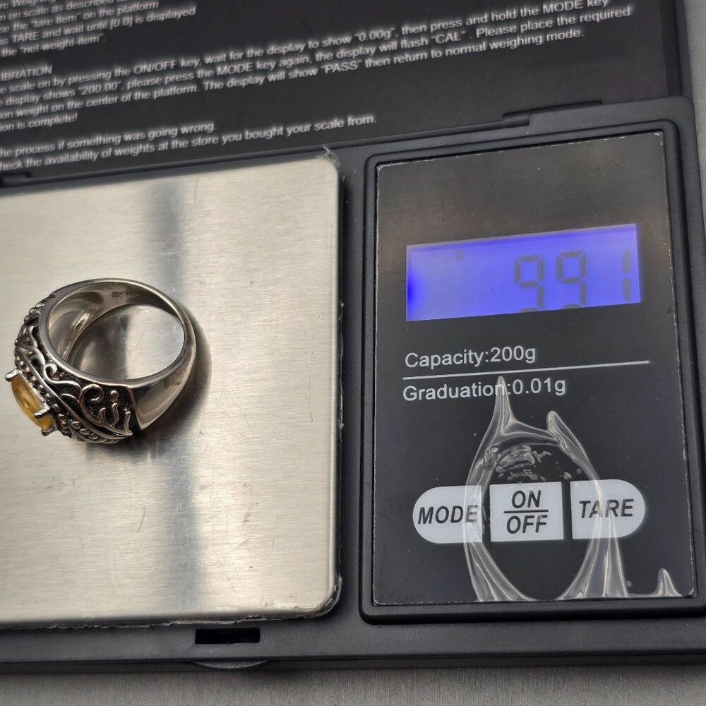 Sterling Silver & Citrine Dome Ring Size 6.5 Ornate Scrollwork Signed K 9.91g - Picture 13 of 13